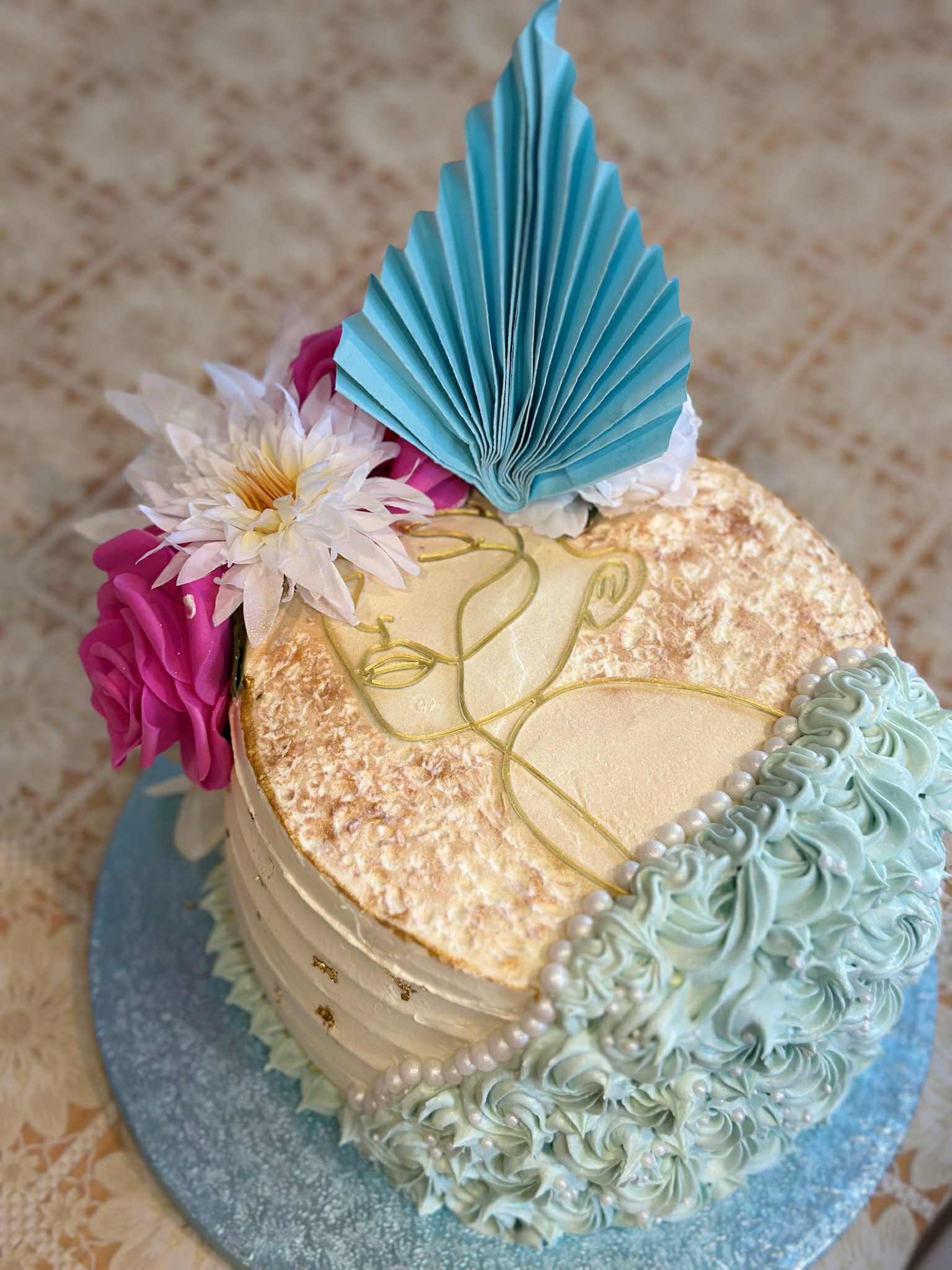 Elegant Pistachio Floral Art Cake