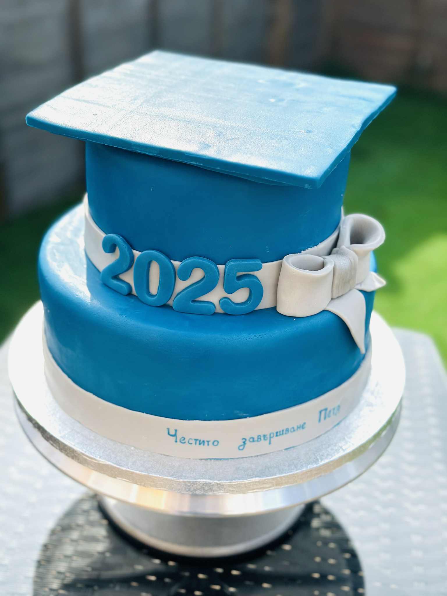 Blue Graduation Homemade Crème Cake