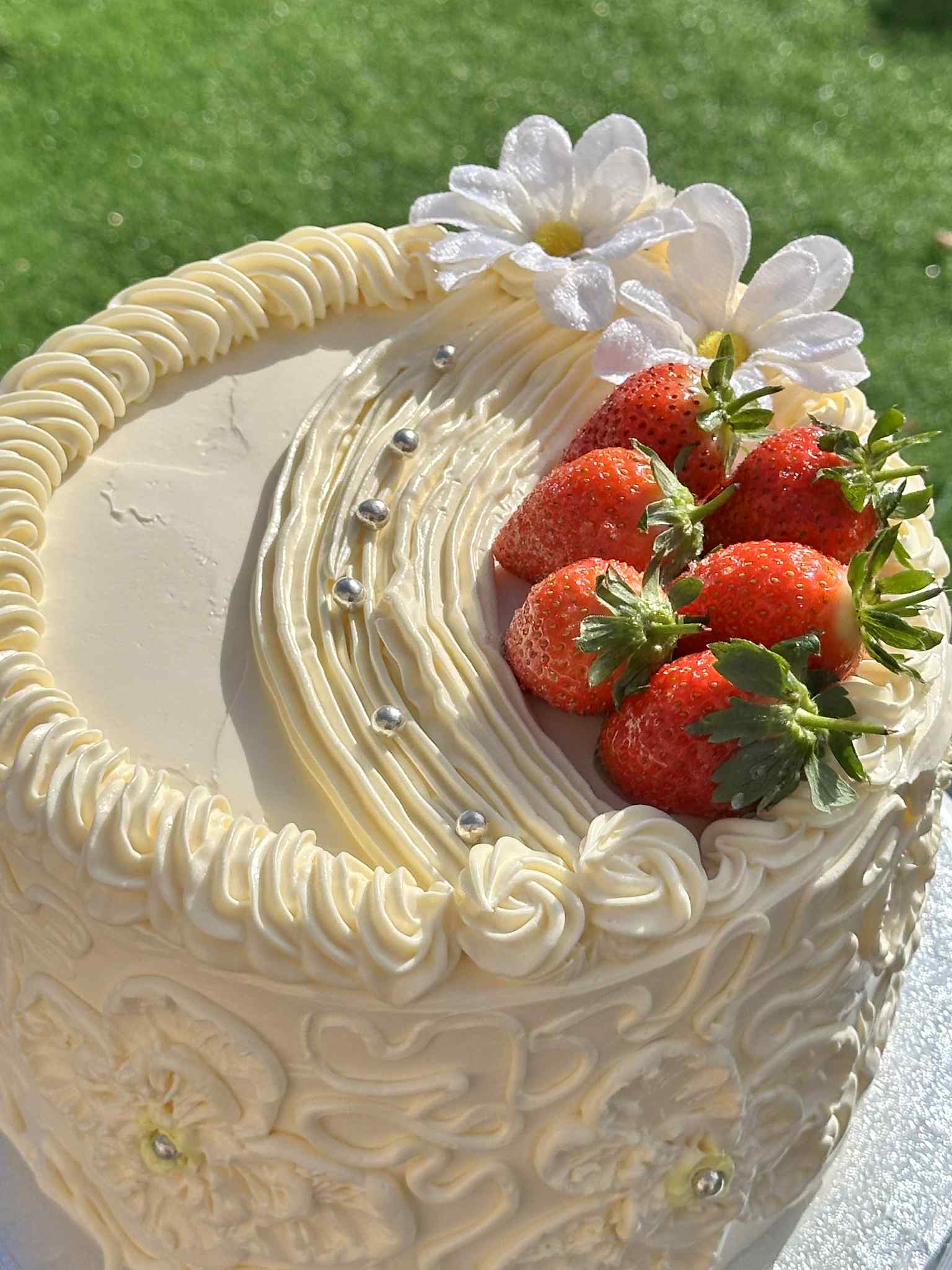 Strawberry Vanilla Floral Swirl Cake