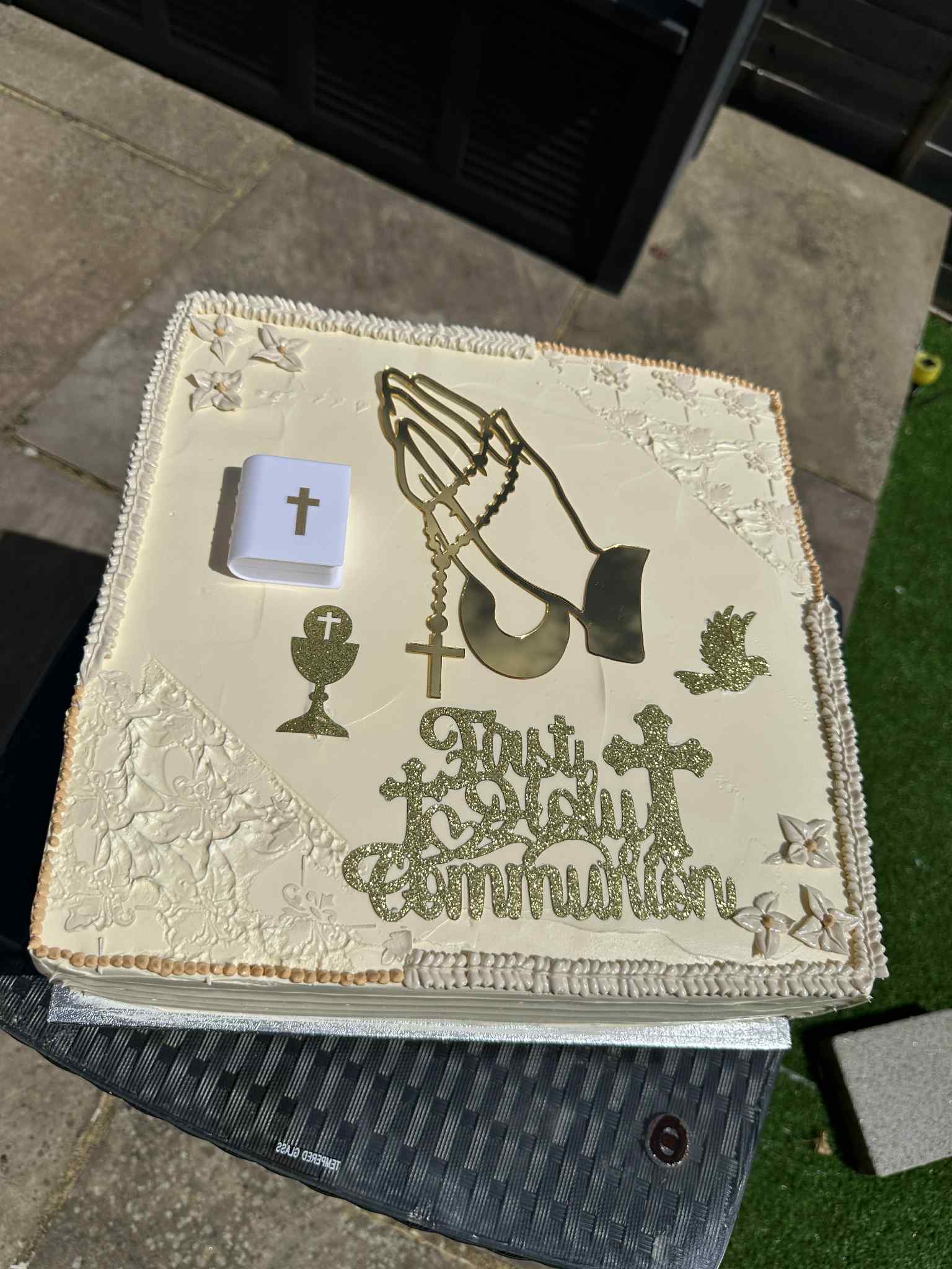 First Communion Pistachio Vanilla Cake