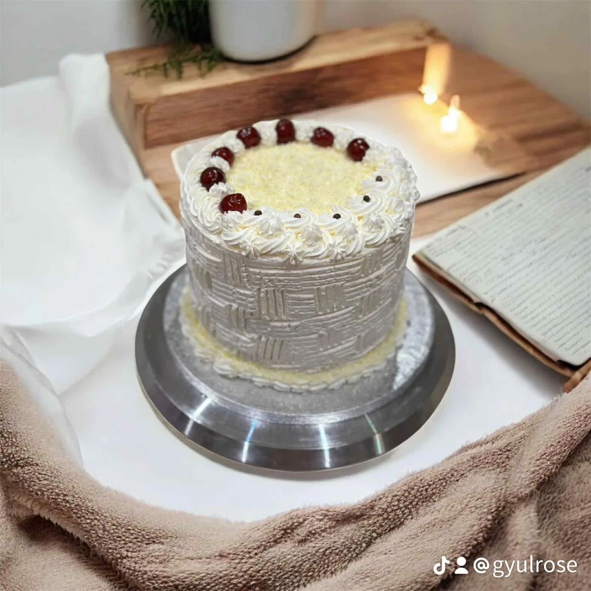 Vanilla Cherry Lace Cake